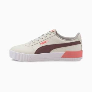 Grey / Red Women's Puma Carina Leather Sneakers | PM560PKY